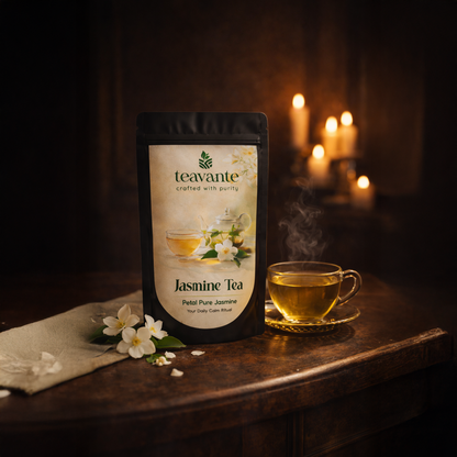 Petal Pure Jasmine loose leaf green tea close-up