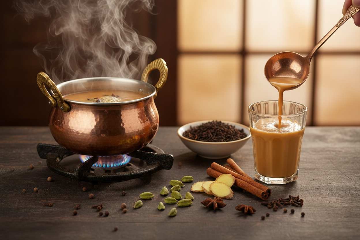 Gharwali Masala Chai spiced tea preparation