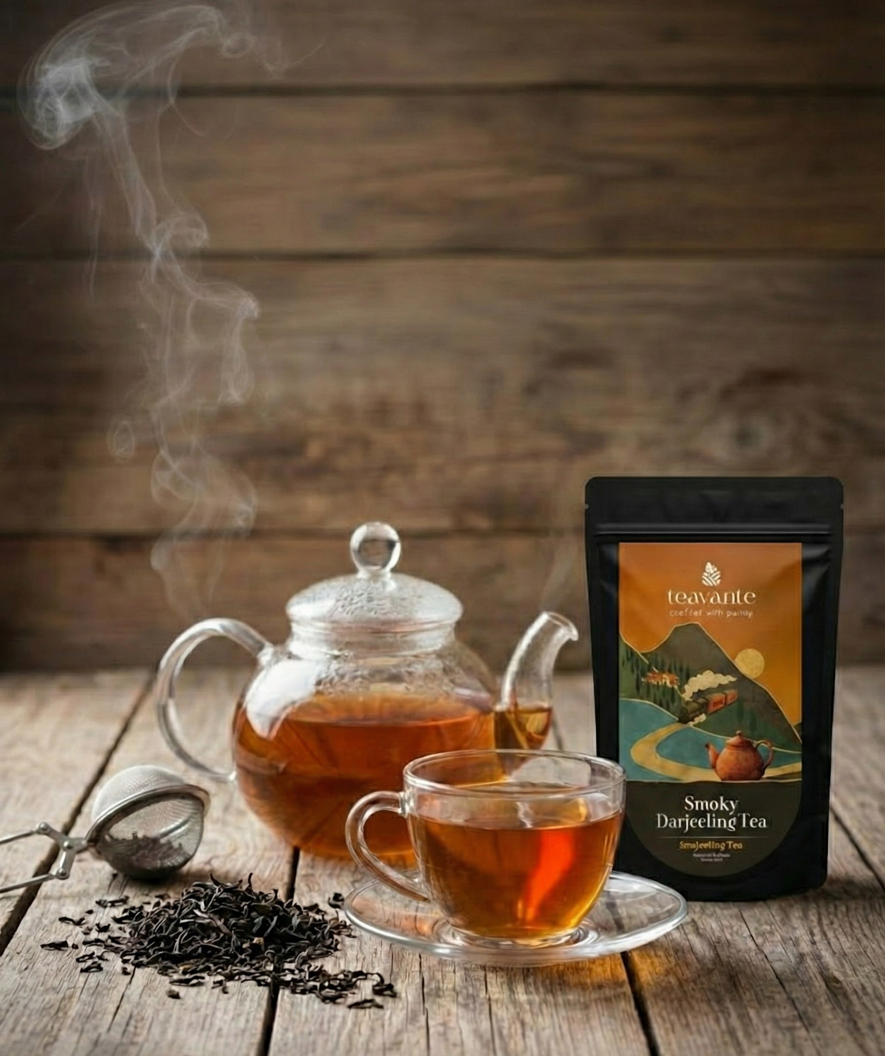 Smoky Darjeeling tea brewing preparation